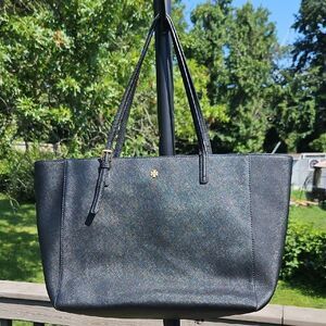 Tory Burch Emerson Black Saffiano Leather Tote Bag